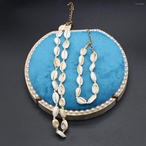 Conjunto de pendientes de collar, pulsera con forma de concha de cuentas de concha blanca Natural para mujeres y hombres, regalo de fiesta de joyería