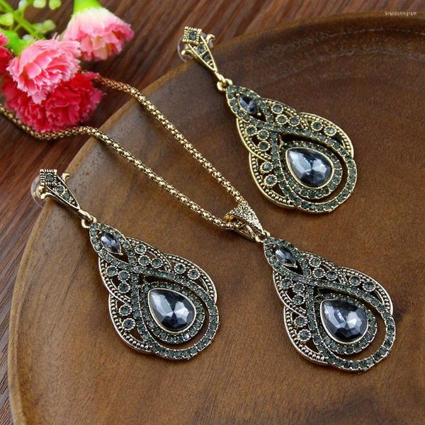 Collier boucles d'oreilles ensemble Neovisson mode Style rétro or couleur cristal boucle d'oreille bohême bijoux pour aristocratique femmes vêtements accessoire