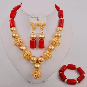 Conjunto de collar y pendientes con cuentas de Coral nigeriano, boda africana para mujer, pulsera roja, joyería