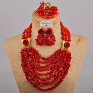 Ensemble collier et boucles d'oreilles pour robe de mariée nigériane, accessoires pour robe de mariée, corail rouge, branche fragmentée, bijoux pour femmes africaines, XK-45