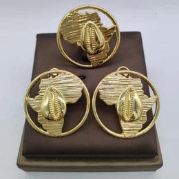 Boucles d'oreilles de collier Set Nigerian Gold Color and Ring Jewelry for Party Statement Design Clid Weddings Wear Daily
