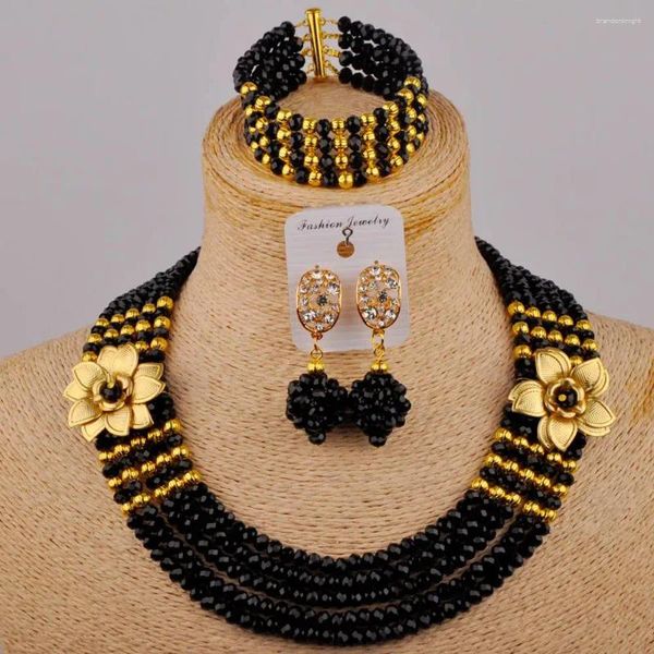 Pendientes de collar Juego de bodas negras de boda nigeriana Joyería africana para mujeres