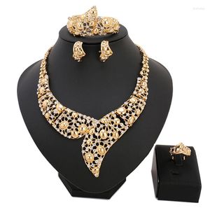 Ketting Oorbellen Set Nigeriaanse Vrouwen Bruiloft Sieraden Mode Afrikaanse Bruids Bijoux Armband Ring Sieraden Groothandel