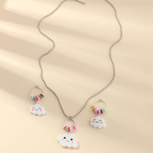 Conjunto de pendientes de collar NINGW lindo colgante de nube de resina para niños DIY cadena de sonrisa de dibujos animados de arcilla para niñas joyería