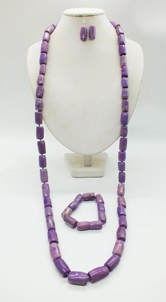 Conjunto de collar y pendientes Conjunto de joyería nupcial de moda Nizny. Collar de coral morado. Pulsera Stud 48 pulgadas