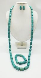 Ensemble de boucles d'oreilles collier NO-2024-7-2 # ensemble de bijoux de mariée mode Afrique Kenya.Collier de corail vert.Bracelet Stud 48 pouces