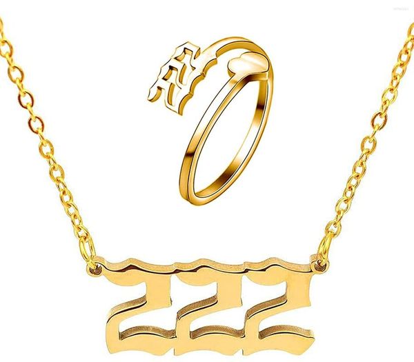 Collar Pendientes Conjunto Número Collares Chapado en oro 222 333 777 888 Colgantes Gargantilla Numerología Joyería Anillo Para Mujeres Niñas Regalos