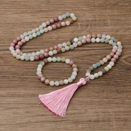 Collier Boucles D'oreilles Ensemble OAIITE 8mm Rhodochrosite Amazonite Perles Mala Pierre Naturelle Colliers Prière Bracelet Paisible Coeur Bijoux