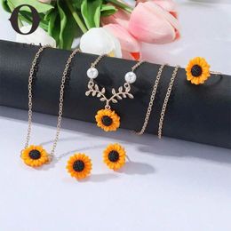 Collier Boucles d'oreilles Set Obega 4 PCS Jewelry Sunflower Penant Neckce Bracelet Ring Summer Holiday Trendy Fahion Femme pour