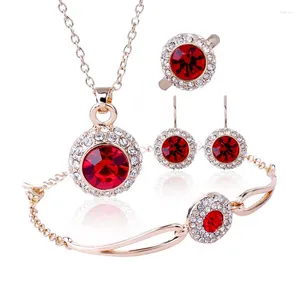 Ociki – ensemble de boucles d'oreilles et collier pour femmes, bijoux en cristal, rouge, bleu, or Rose, argent, cristal, goutte