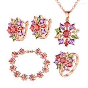 Ketting oorbellen set ociki rose goud kleur cz kristallen ring en armband sieraden voor vrouwen meisjes laten mode