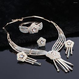 Ensemble collier et boucles d'oreilles OEOEOS, Imitation cristal autrichien/perle, fleur de mariage, bijoux de luxe à la mode pour femmes, couleur or de dubaï