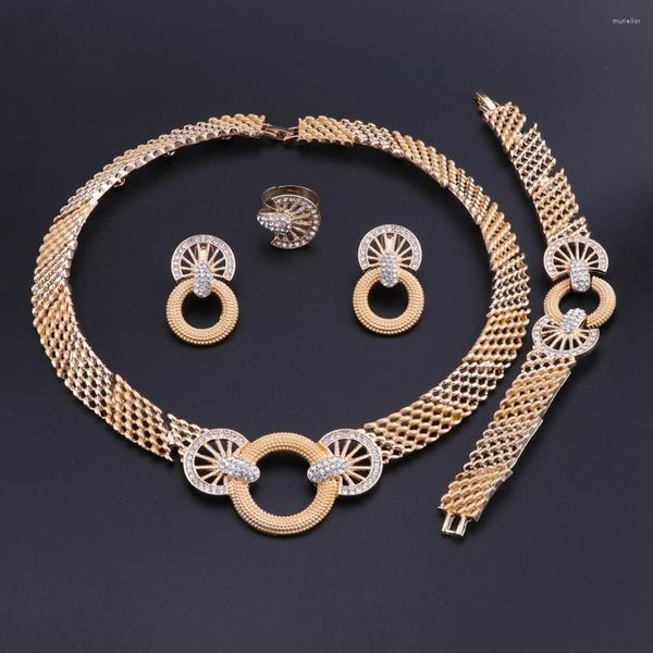 Collier boucles d'oreilles ensemble OEOEOS couleur or Dubai Bracelet bague en mariage nigérian cristal de mariée bijoux turcs