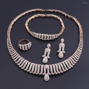 Collier boucles d'oreilles ensemble OEOEOS mariage femmes bijoux perles nigérianes fête accessoires de mode couleur or cristal bijoux