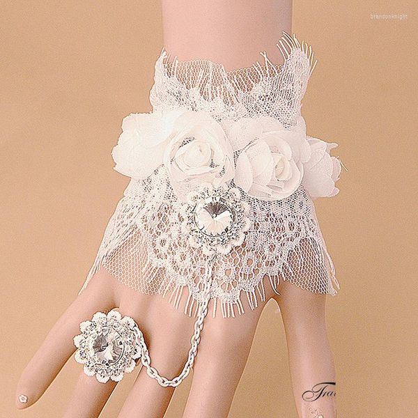 Collier boucles d'oreilles ensemble Olsen Twins blanc dentelle cristal fleur Bracelet anneau main chaîne doigt bijoux pour mariée mariage accessoires