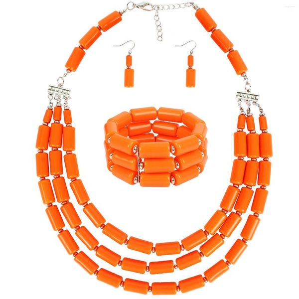 Collier Boucles d'oreilles Set One 3ROWS Orange Coral /violet/vert/bleu ACRYLIC BEAD /bracelet/boucles d'oreilles