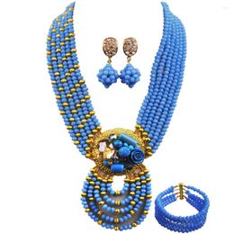 Ensemble collier et boucles d'oreilles bleu Opaque, bijoux à la mode pour femmes, mariage traditionnel nigérian, perles africaines
