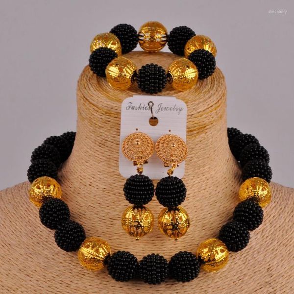 Conjunto de aretes de collar, collares de cuentas africanas naranjas, bisutería de perlas simuladas, aretes nigerianos FZZ59, aretes