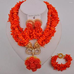 Ensemble collier et boucles d'oreilles, perles de corail nigérianes Orange, bijoux africains, Costume de mariée