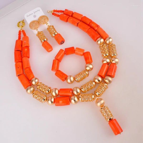 Collar Pendientes Conjunto Naranja Nigeriano Boda Coral Cuentas Nigeria Africano Para Mujeres Y Hombres