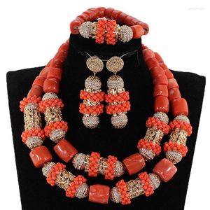 Collier boucles d'oreilles ensemble Original perles de corail bijoux pour célébrer or grosse mariée africaine nigérian cadeau de mariage femmes CG063