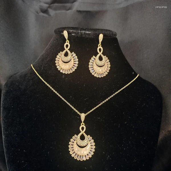 Conjunto de collar y pendientes con diseño Original para mujer, aretes con colgante de Zirconia cúbica Dazzdelic, estilo Dubái, para citas y fiestas