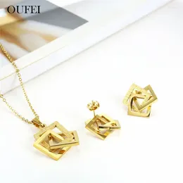 OUFEI – ensemble collier et boucles d'oreilles en acier inoxydable pour femme, pendentif carré géométrique de Type étoile, à la mode, accessoires avancés