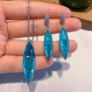 Ketting Oorbellen Set PARAIBA TOERMALIJN Hanger Aqua Blue Marquise Shaped Sieraden Cadeaus voor haar