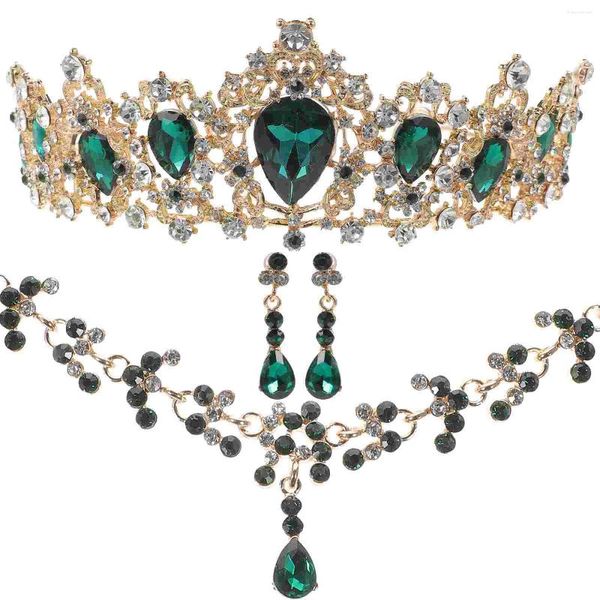 Ensemble collier et boucles d'oreilles, accessoires de Costume de fête, bijoux élégants pour femmes, ornements en cristal, couronne de princesse, anneaux