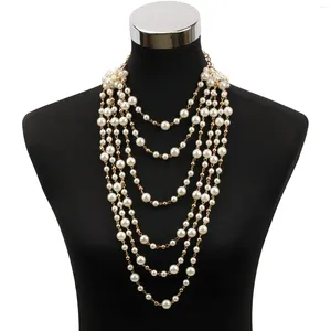 Colliers Boucles d'oreilles Set Pearl et pour les femmes Chunky Statle Perle Gold Color Chain Long Pearls Costume Western Jewelry Colliers