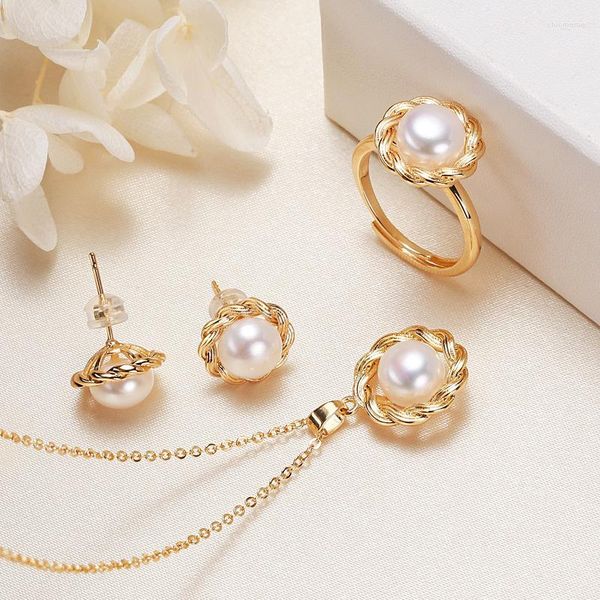 Ensemble de collier et boucles d'oreilles en perles, bijoux d'eau douce de Style chinois à la mode pour femmes, ornements délicats, bon cadeau pour filles