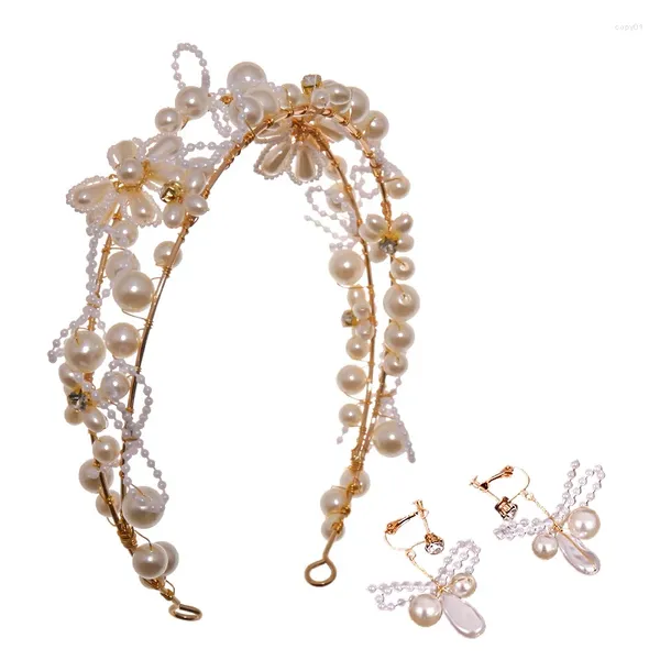 Conjunto de collar y pendientes, diadema de perlas, tocados con cuentas de doble hilera, adornos simples y elegantes, cabello a la moda NA