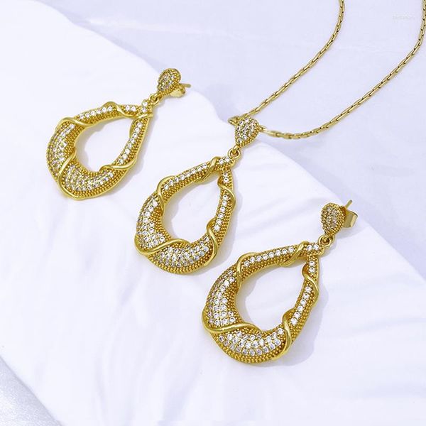 Collier boucles d'oreilles ensemble pendentif pour femmes couleur or zircone bijoux cerceau mariée accessoires de mariage