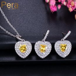 Collier boucles d'oreilles ensemble Pera romantique grand coeur forme jaune cristal argent couleur bijoux femmes et pour cadeau de noël J178