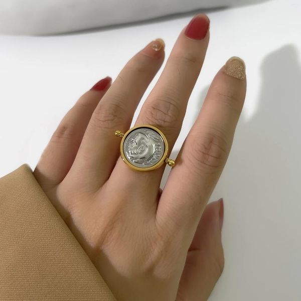 Conjunto de collar y pendientes Peri'sbox Mix chapado en oro y plata con colgante de moneda griega romana, anillo para mujer de acero inoxidable, joyería con medallón sin deslustre