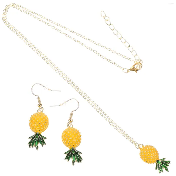 Ensemble de collier et boucles d'oreilles en forme d'ananas pour femmes, pendentif, bijoux, chaîne cadeau, tempérament