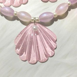 Ketting oorbellen set roze schelpen voor carnaval aankleden zeemeerminnen prinses choker