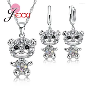 Conjunto de collar y pendientes de promoción, joyería de cristal CZ para niña, diseño bonito, colgante de plata de ley 925, joyería