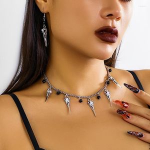 Ensemble collier et boucles d'oreilles Punk, bouche pointue, squelette fantôme Halloween pour femmes, bijoux de personnalité araignée en métal