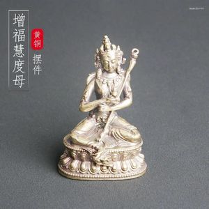 Collier Boucles d'oreilles fixer la bénédiction en laiton pure sagesse Tara Bouddha Statue Table Top Tibetan Culte Divinité ancienne