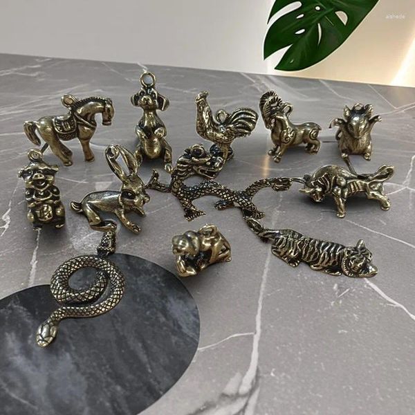 Pendientes de collar Juego de latón puro zodiac rata buey tigre dragon serpiente caballo oveja mono pollo perro perro colgante de colgante