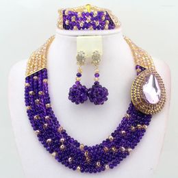 Ensemble collier et boucles d'oreilles en perles africaines violettes, bijoux en cristal pour mariage nigérian, W7074