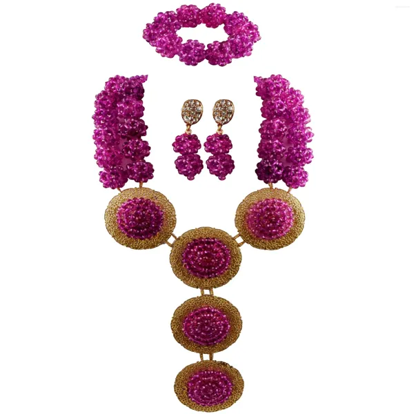Conjunto de collar y pendientes con bola de cristal púrpura, vestido de novia africano, accesorios para mujer, joyería de moda nigeriana, XK-22