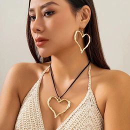 PuRui – ensemble collier et boucles d'oreilles tendance 2023, pendentif en grand cœur irrégulier, crochet pour femmes, ras du cou, chaîne à corde réglable, bijoux pour filles Y2K
