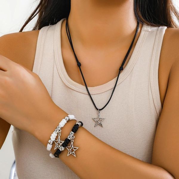 PuRui – ensemble collier et boucles d'oreilles Vintage, pendentif étoile, perles CCB, bijoux pour femmes, corde ras du cou, tendance, fête pour filles