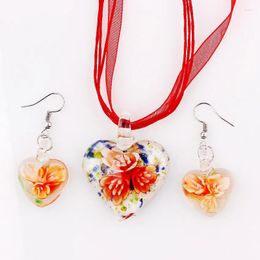 Collier Boucles D'oreilles Ensemble QBEI En Gros 6 Ensembles Murano Verre Coeur Fleur Pendentif Beauté Charme Colliers Pour Femmes Cadeau Bijoux