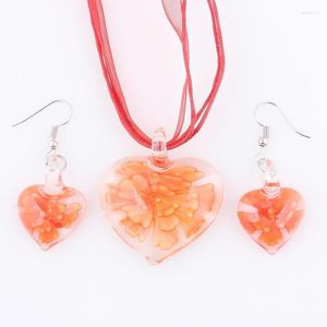 Collier boucles d'oreilles ensemble QIANBEI vente en gros 6 ensembles Murano verre coeur fleur pendentif breloque boucle d'oreille pour les femmes bijoux