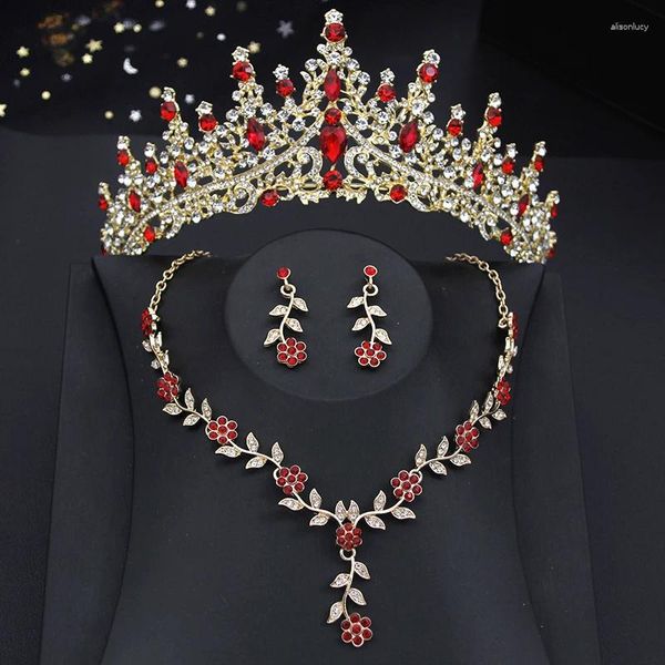 Collier Boucles d'oreilles Set Quality Bridal pour femmes Tiaras Flower Crown and Choker Marié Dress Bride
