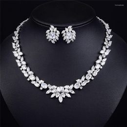 Collier boucles d'oreilles ensemble RAKOL mode brillant Zircon cubique mariage mariée Joyeria Fina Para Mujer Cadenas Y Aretes