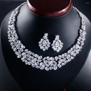 Collier boucles d'oreilles ensemble RAKOL haute qualité goutte d'eau zircon cubique balancent robe de mariée accessoires mode pour les femmes